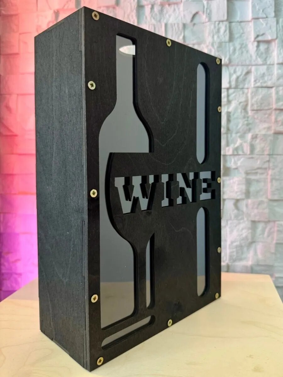 Деревянная копилка для винных пробок с прозрачными вставками черная