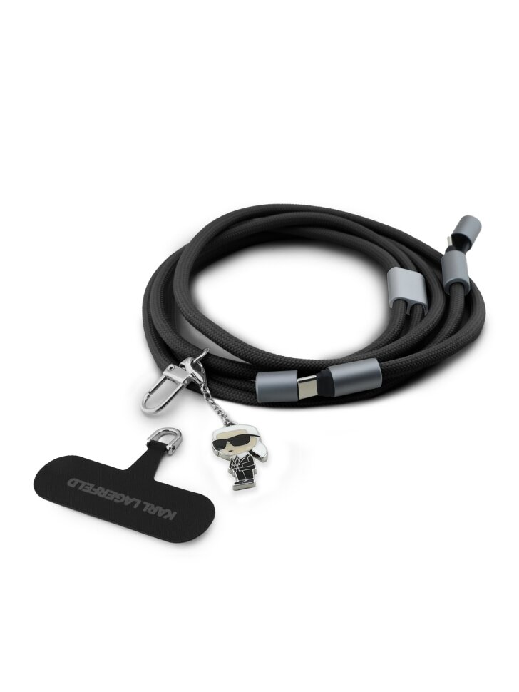 Karl Lagerfeld шнурок на шею Crossbody Nylon cord + Кабель USB-C/C + NFT Karl Ikonik metal charm Grey