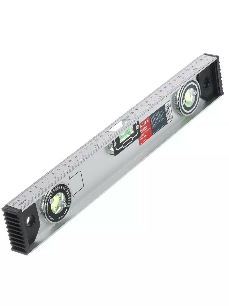 Уровень алюминий 400 мм 2 глазка + 1 поворотный линейка рельс серебристый Bartex HJ-82D