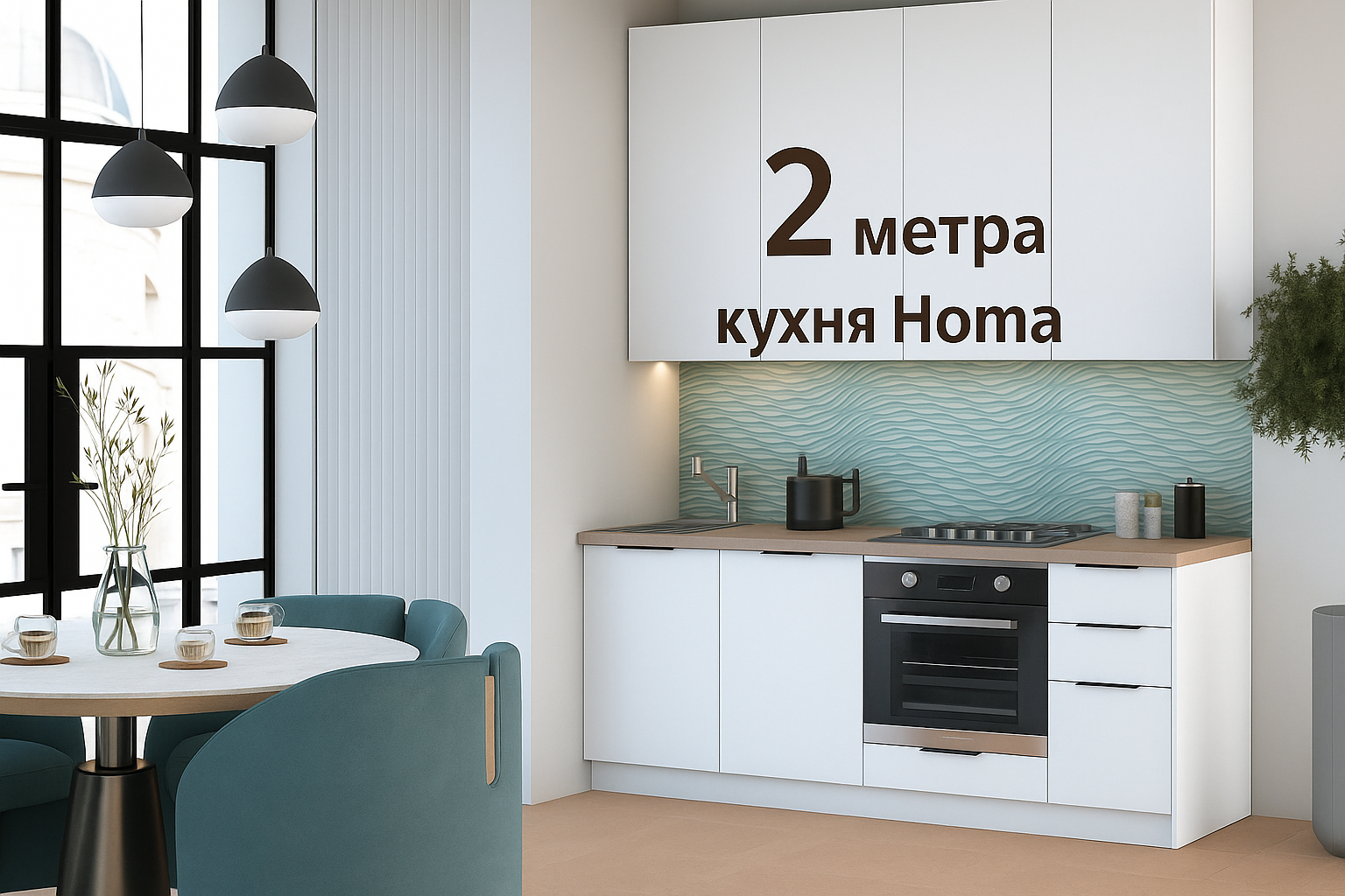 Кухня Homa МК стиль 200x60x25 см  ЛДСП  Белый шагрень  МК стиль  столешница 38 мм