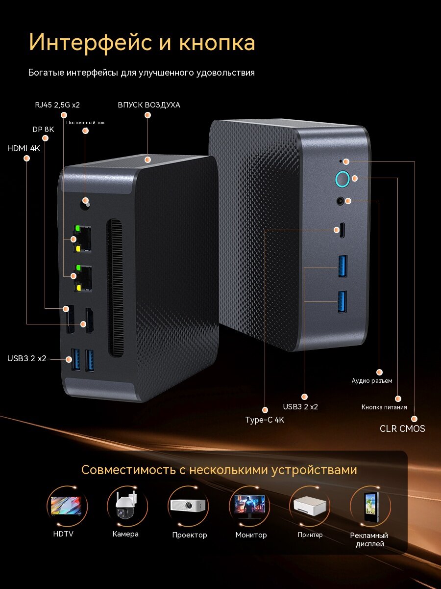 Мини-ПК H90Pro AMD Ryzen 7 8745HS 16 ГБ ОЗУ и 256 ГБ SSD Windows 11