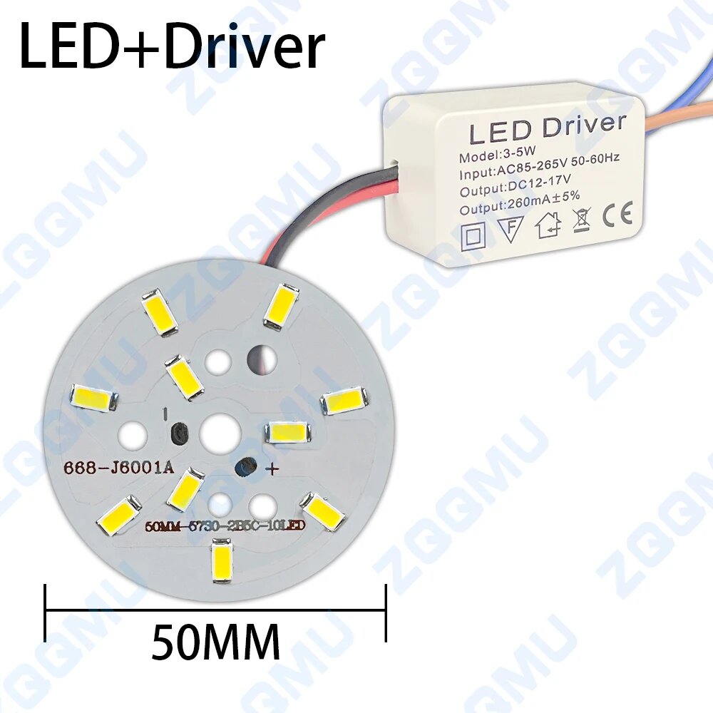 Светодиод высокой яркости 5 Вт с приводом AC85-265V Теплый белый нейтральный свет 40 50 мм SMD5730 для лампочки «сделай сам» Даунлайт домашнего освещения LED Strip Driver Warm White 1Set-5W-50MM