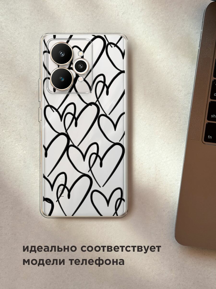Чехол на Realme 15 / Реалми 15 с принтом "Hearts doodle black 1" — фото 1