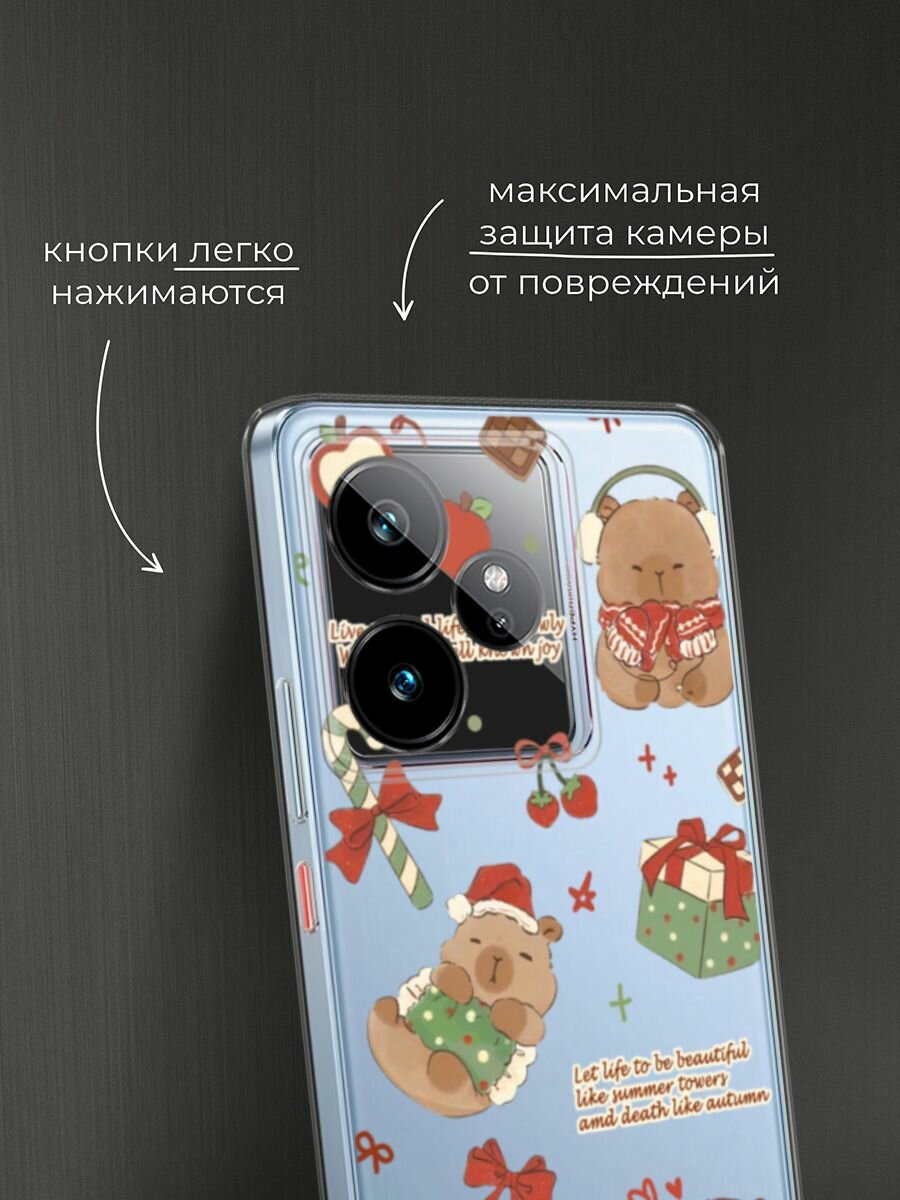 Чехол на Realme GT 7/GT 7T / Реалми GT 7/GT 7T с принтом "Капибара перед рождеством", прозрачный — фото 1
