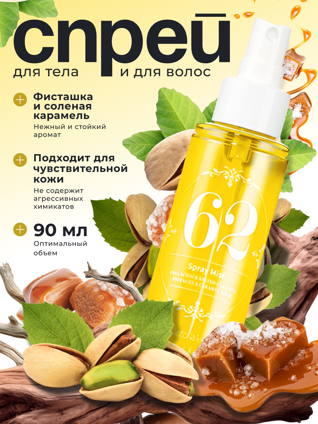 Парфюмерный спрей - мист для тела и волос, 90 мл, ароматный спрей для тела