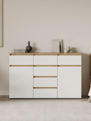 Изображение товара Хелен КМ 05 Комод 6 ящиков (1502х958х460), белый/дуб крафт золото