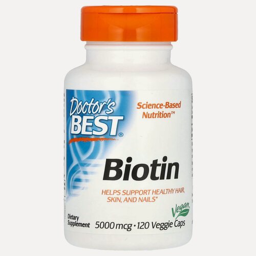 Изображение товара Биотин Doctor's Best 5000, для кожи, волос и ногтей, без вкуса, 5000 мг, 120 капс