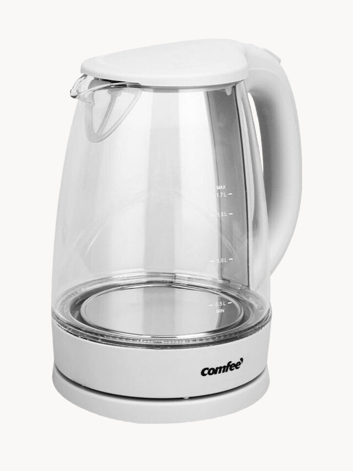 Чайник электрический Comfee CF-KT7001, 1.7 л, LED подсветка, автоотключение, съемный фильтр, светло-серый, стеклянный