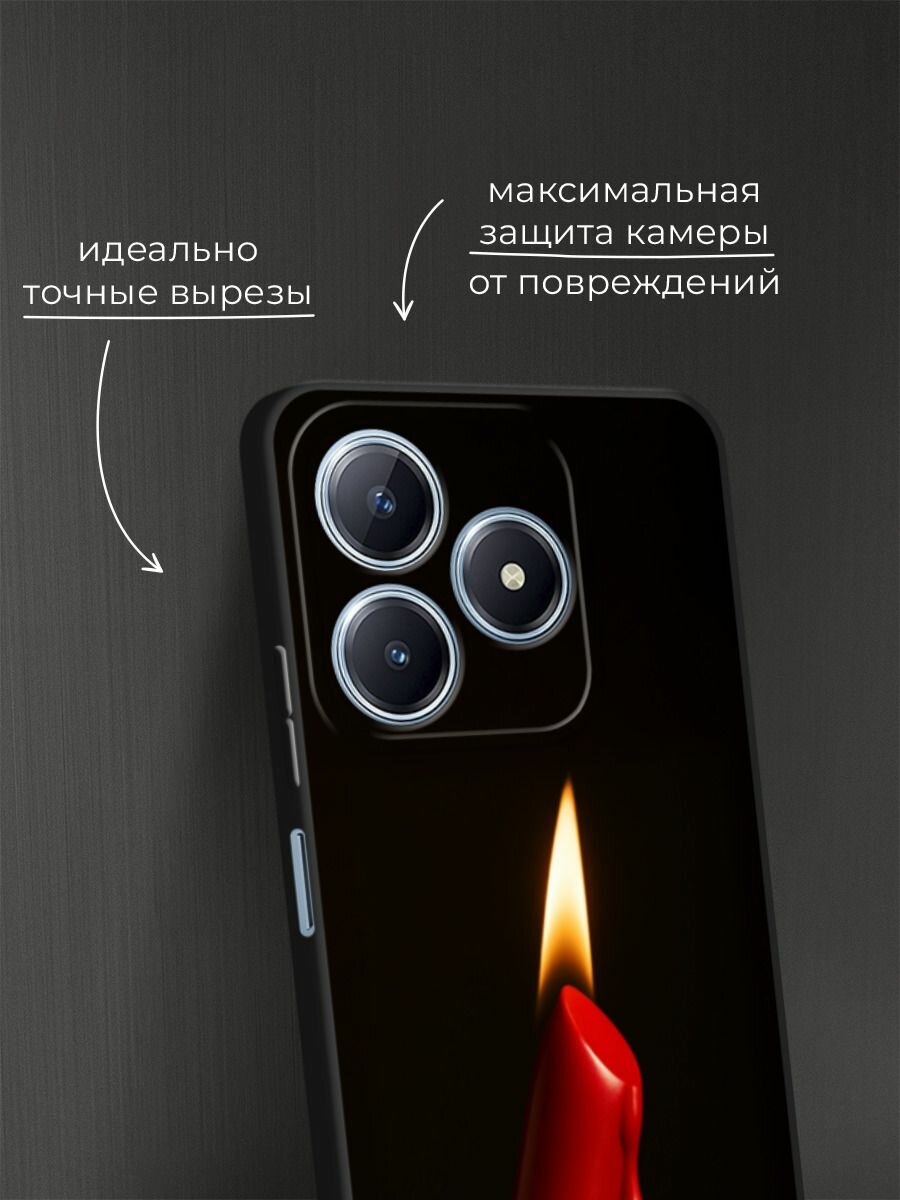 Черный матовый чехол на Realme C63 / Реалми С63 с принтом Красная помада с огнем — фото 1