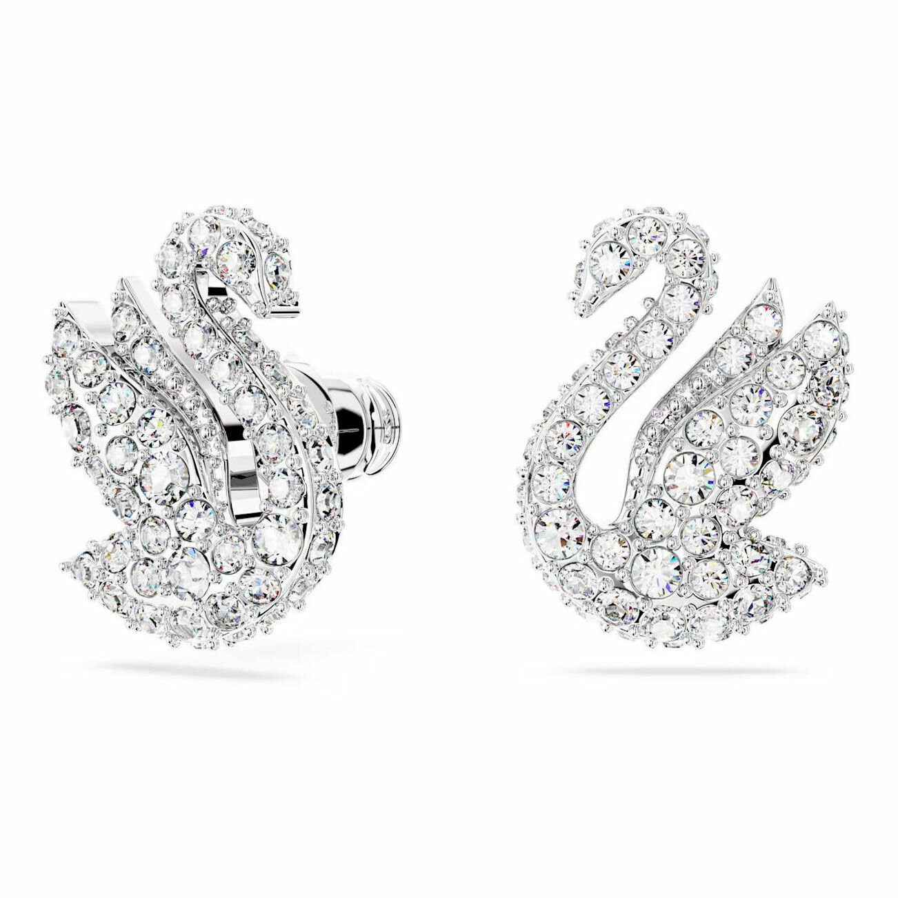 Серьги пусеты SWAROVSKI, кристаллы Swarovski, размер 12 мм, белый, серебряный — фото 1