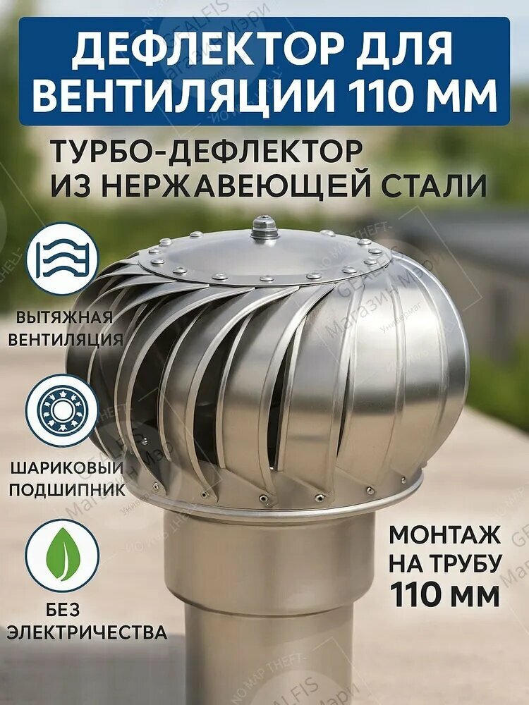 Турбодефлектор 110 мм из нержавеющей стали для вентиляционных труб, эксклюзивный
