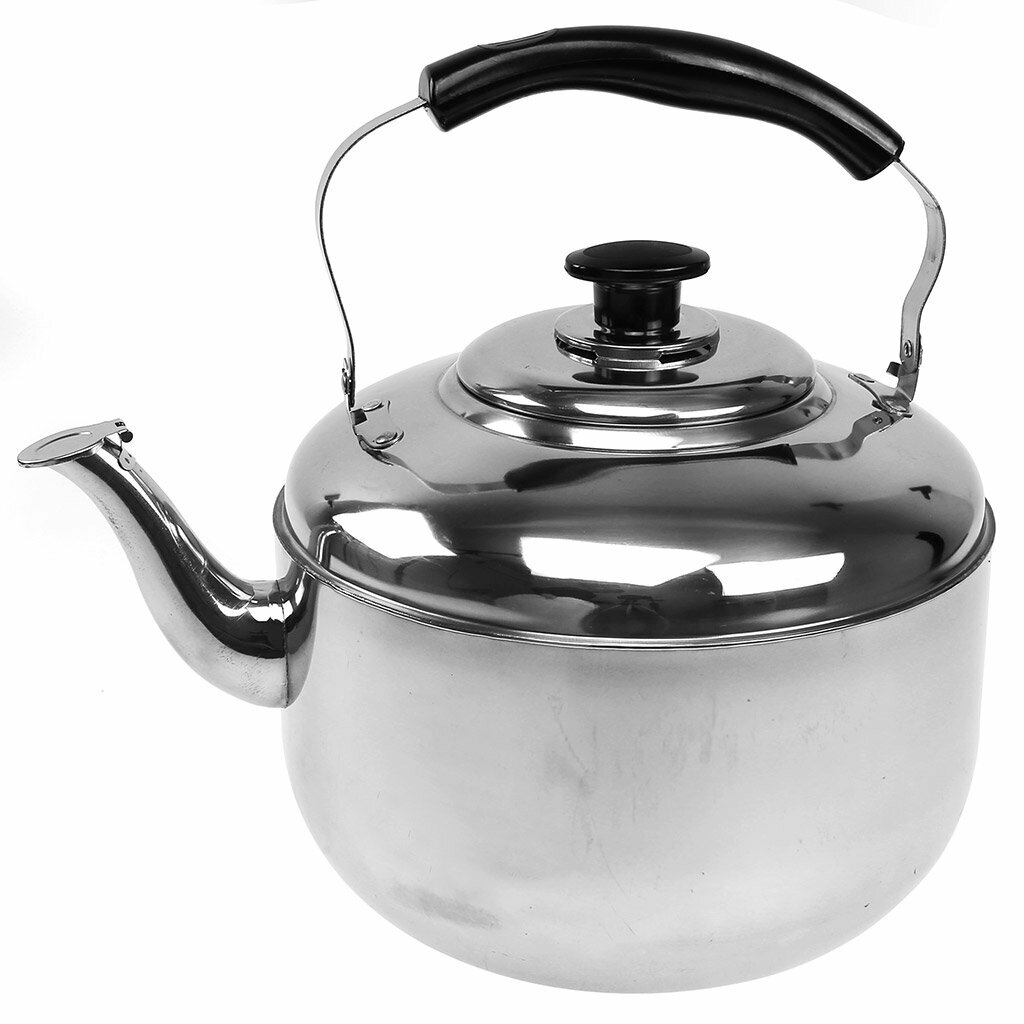 Чайник КНР "Барыня", из нержавеющей стали, 7 л, диаметр 24,5 см, высота 23 см, толщина 0,35 мм, со встроенным в крышку свистком, подвижная бакелитовая ручка, цветная коробка