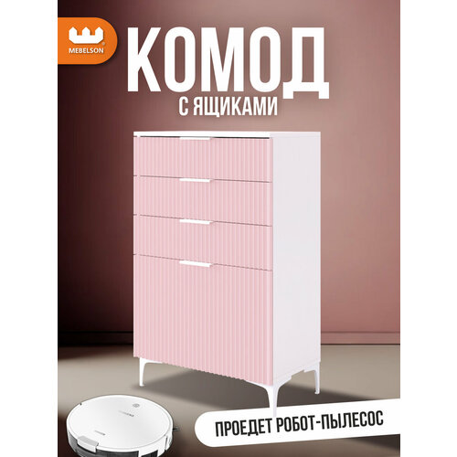фото Комод с ящиками "зефир", 60*35*96 см, цвет белое дерево/пудра розовая (эмаль), mebelson