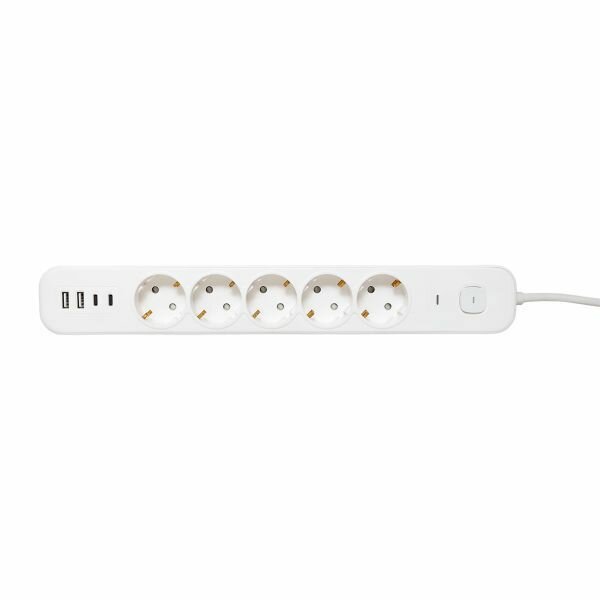 Удлинитель 5х1.5м IP20 2USB 2.4А+2type-C LUX 1.5кв. мм EKF UBA-LUX-515-TC — фото 1