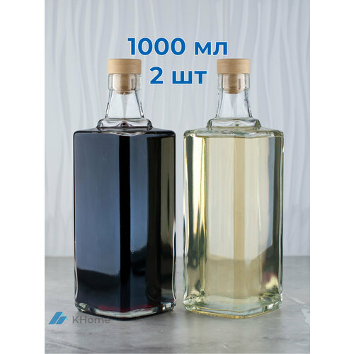фото Бутылка стеклянная куб, с пробкой, 1л, 2 шт khome