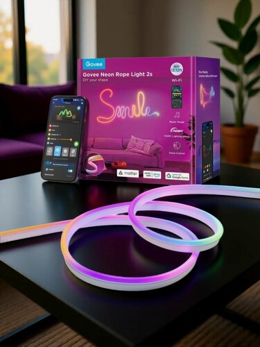 Изображение товара Cветодиодная лента RGB Govee Neon Rope Strip Light 2s, H61D4C01, умная LED подсветка 4 метра