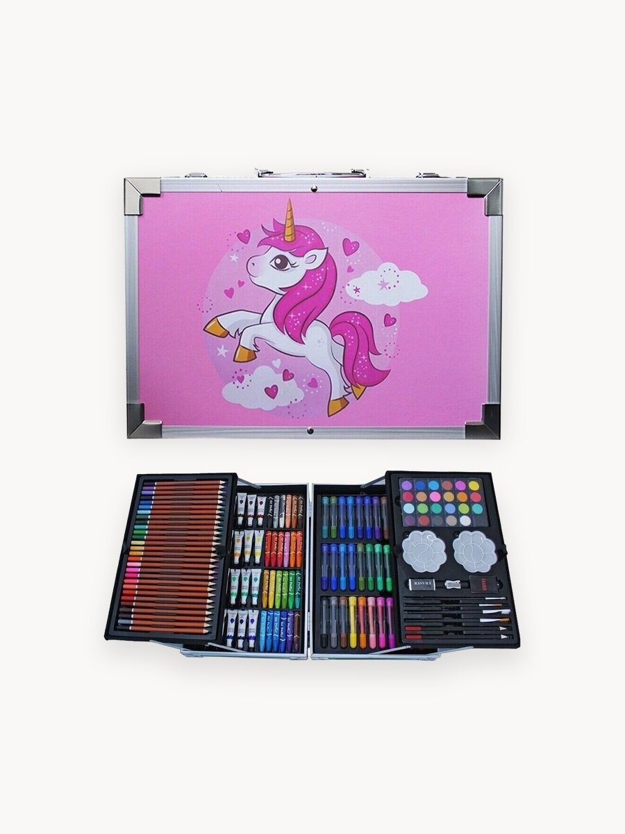 Художественный набор для рисования "набор художника" в металлическом чемодане (розовый)
