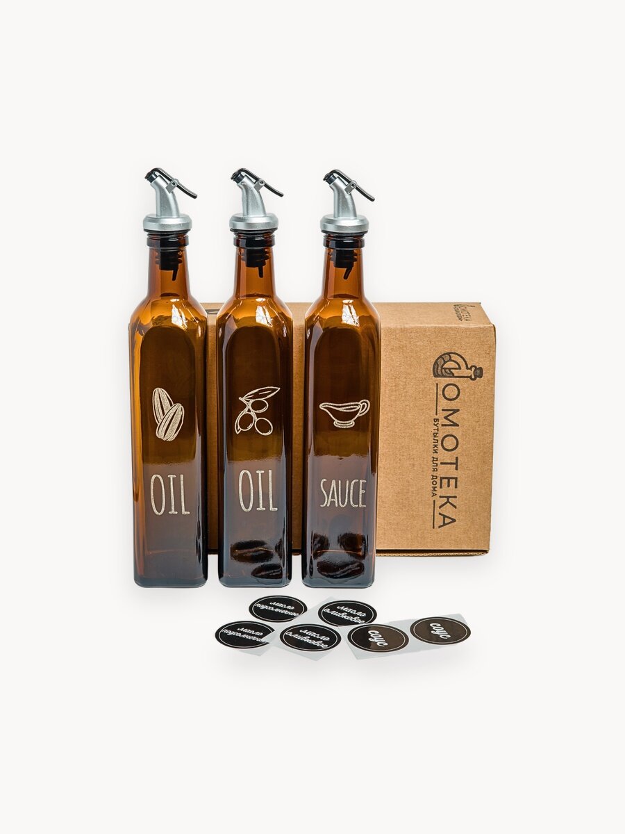 Набор бутылок Domoteka, для масла и соусов, с дозатором, стекло, 500мл, 3шт