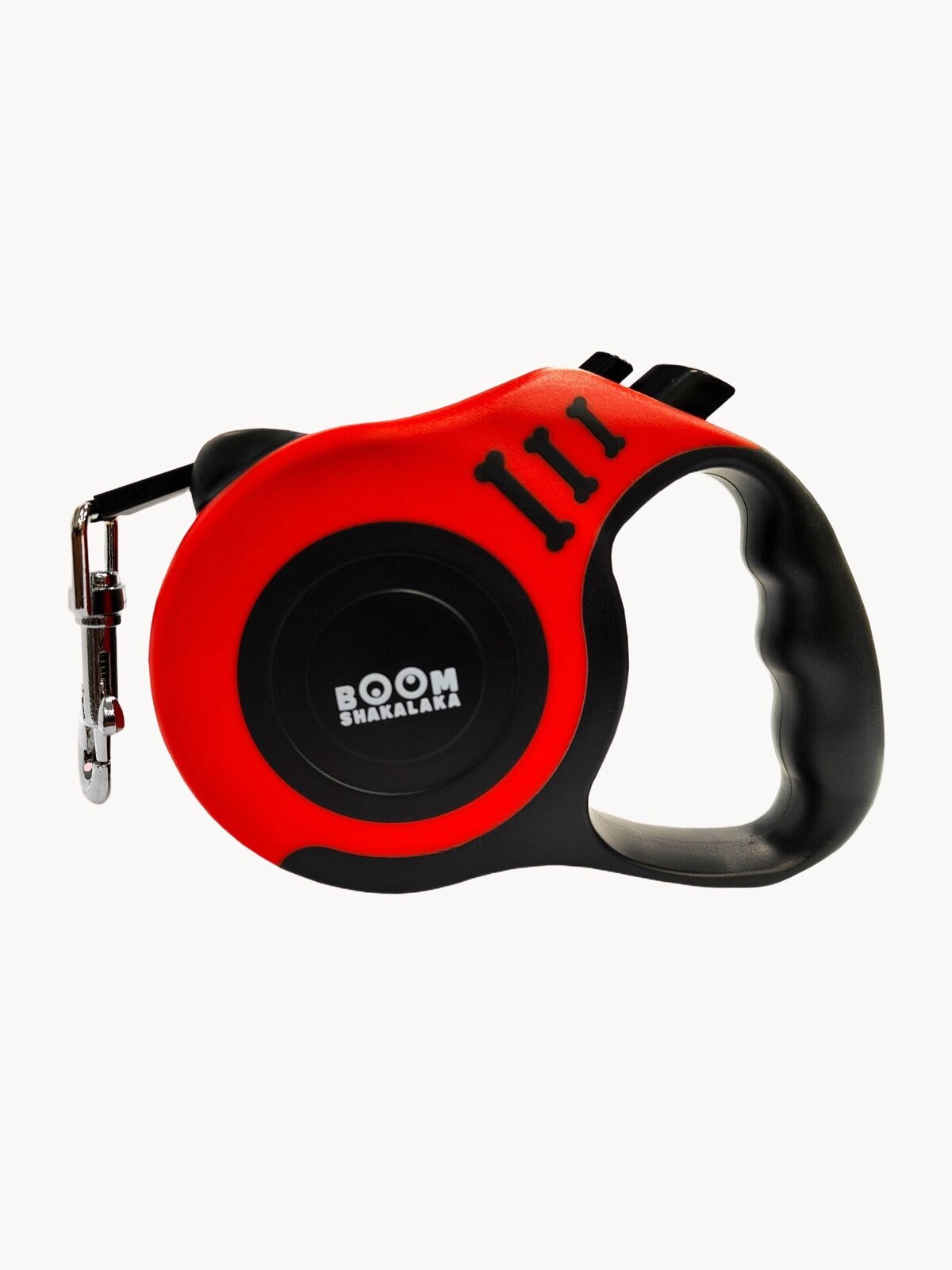 Поводок-рулетка для собак и кошек Boomshakalaka, ленточный, 5 метров, для мелких и средних пород до 8 кг, с кнопками фиксации, ударопрочный, красный