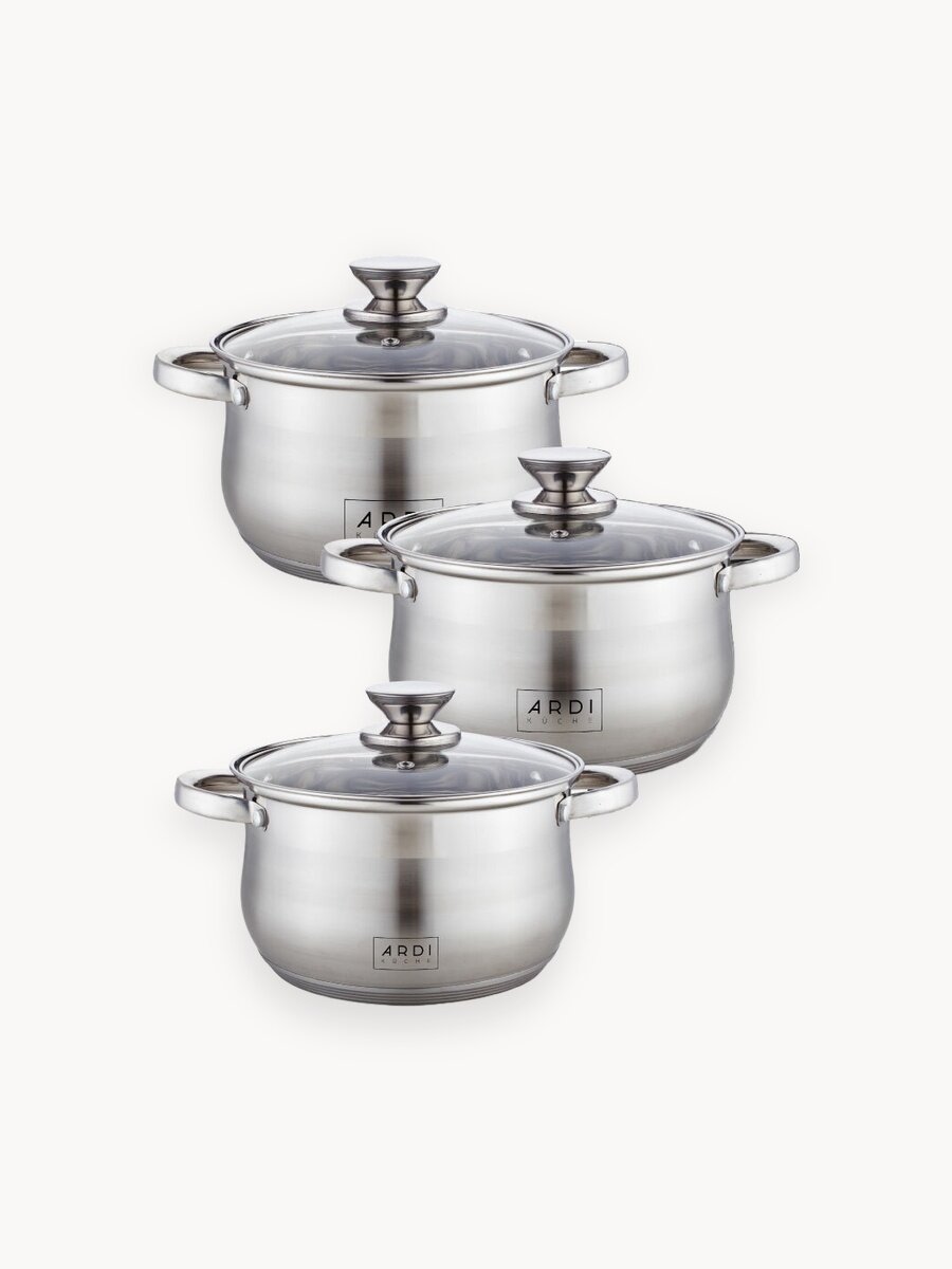 Набор кастрюль ARDI KUCHE AR-622 из нержавеющей стали, с крышками, 6 предметов