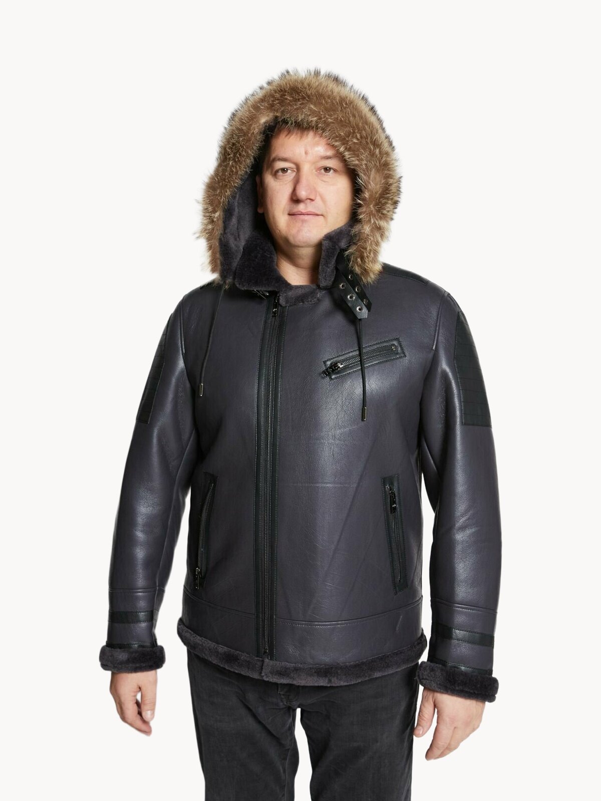 Дублёнка Дубленка мужская с капюшоном экокожа