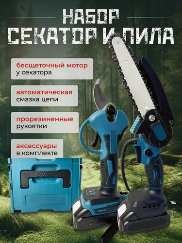 Изображение товара Садовый аккумуляторный набор секатор и мини-пила