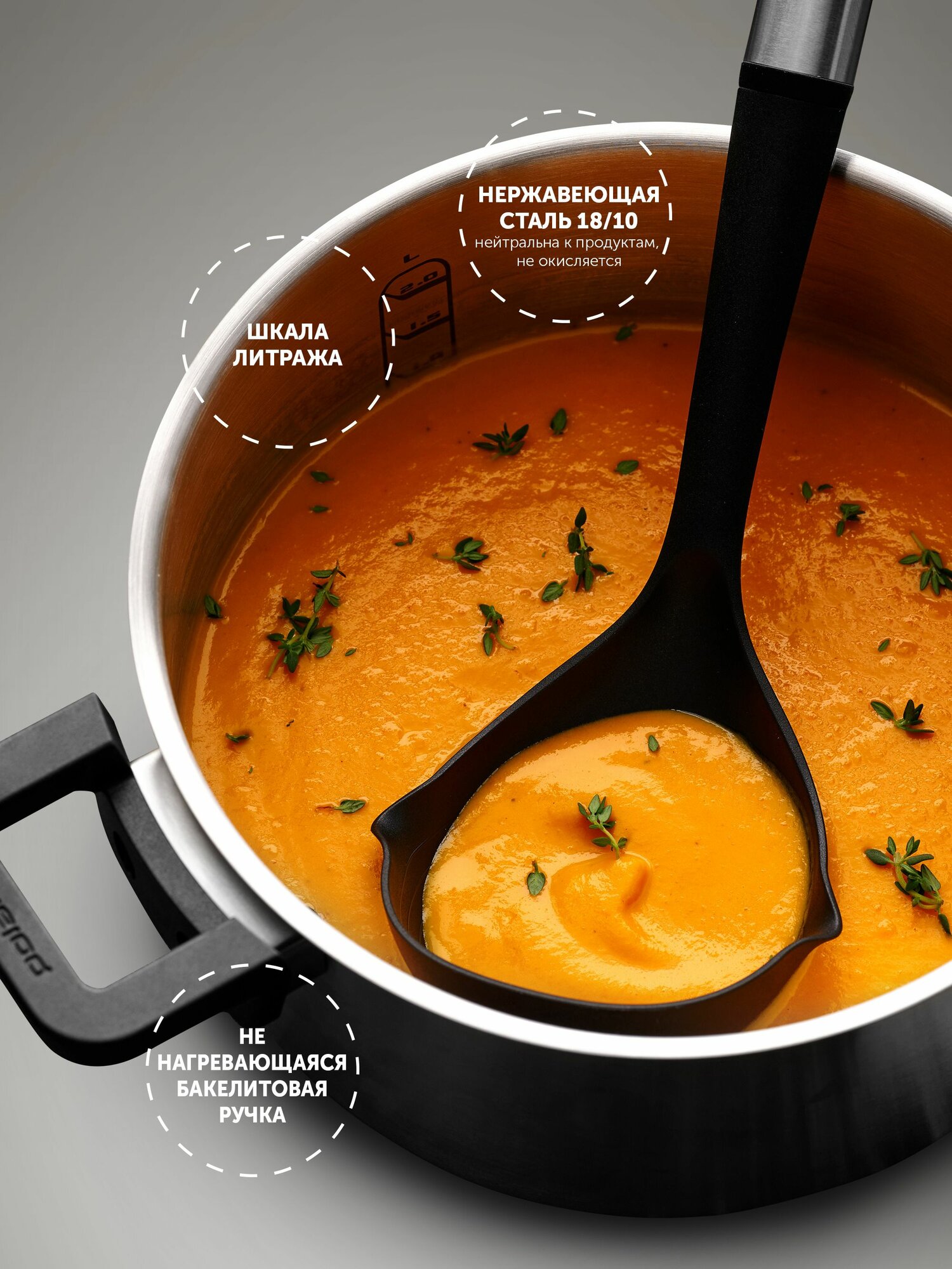 POLARIS Набор кастрюль с крышкой компактного хранения Fold&Keep-6S из нержавеющей стали для индукционных и газовых плит — фото 1