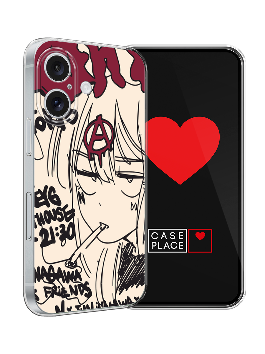 Силиконовый чехол на Apple iPhone 16 / Айфон 16 с принтом Anime doodle — фото 1