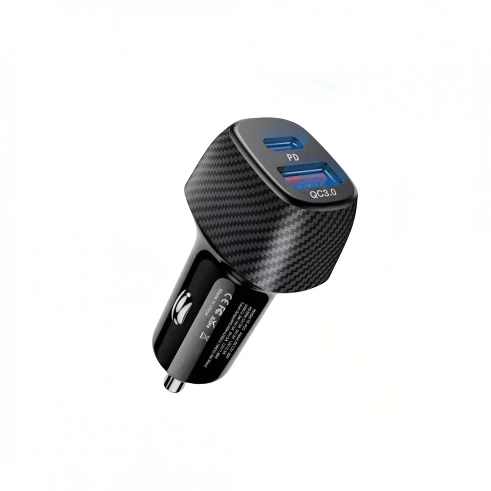 Автомобильное зарядное устройство USB Super Fast Charge PD QC3.0 Type C Автомобильный адаптер прикуривателя для IPhone 16 Pro Xiaomi Huawei, Black