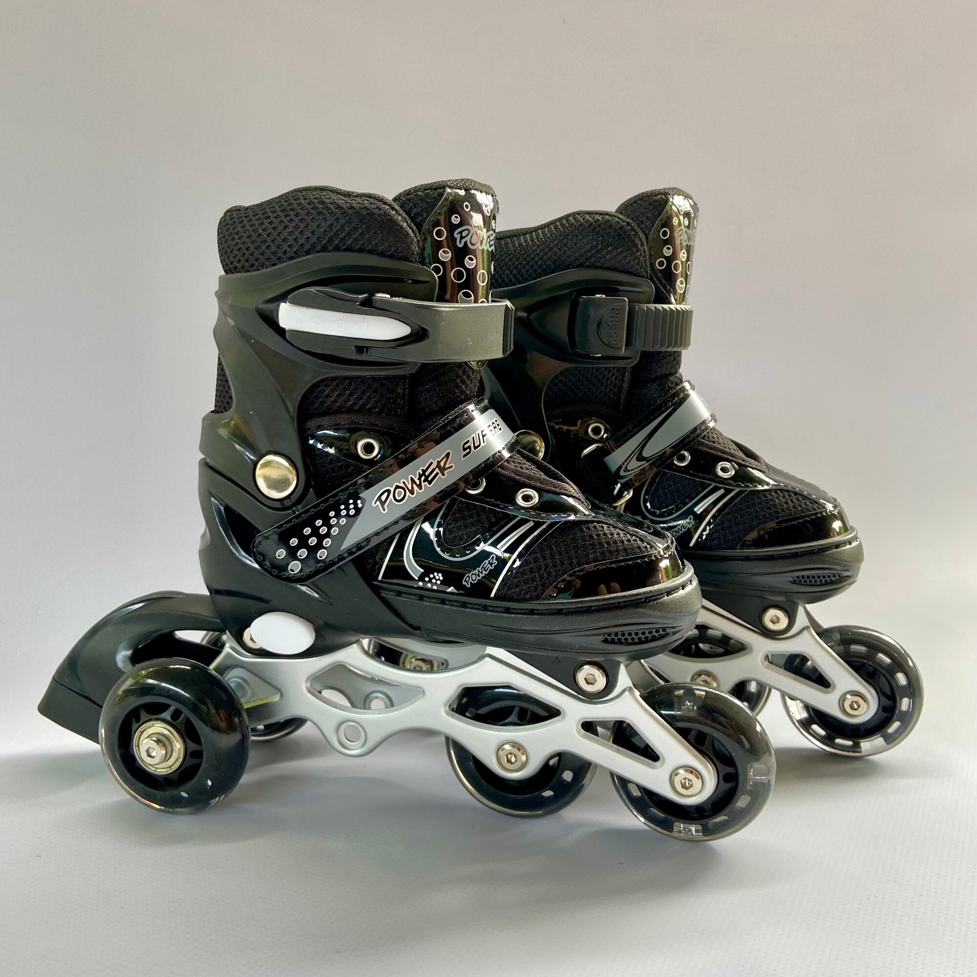 Изображение Набор ролики раздвижные + защита размер 31-34 , колеса гелевые , алюминевая рама черные