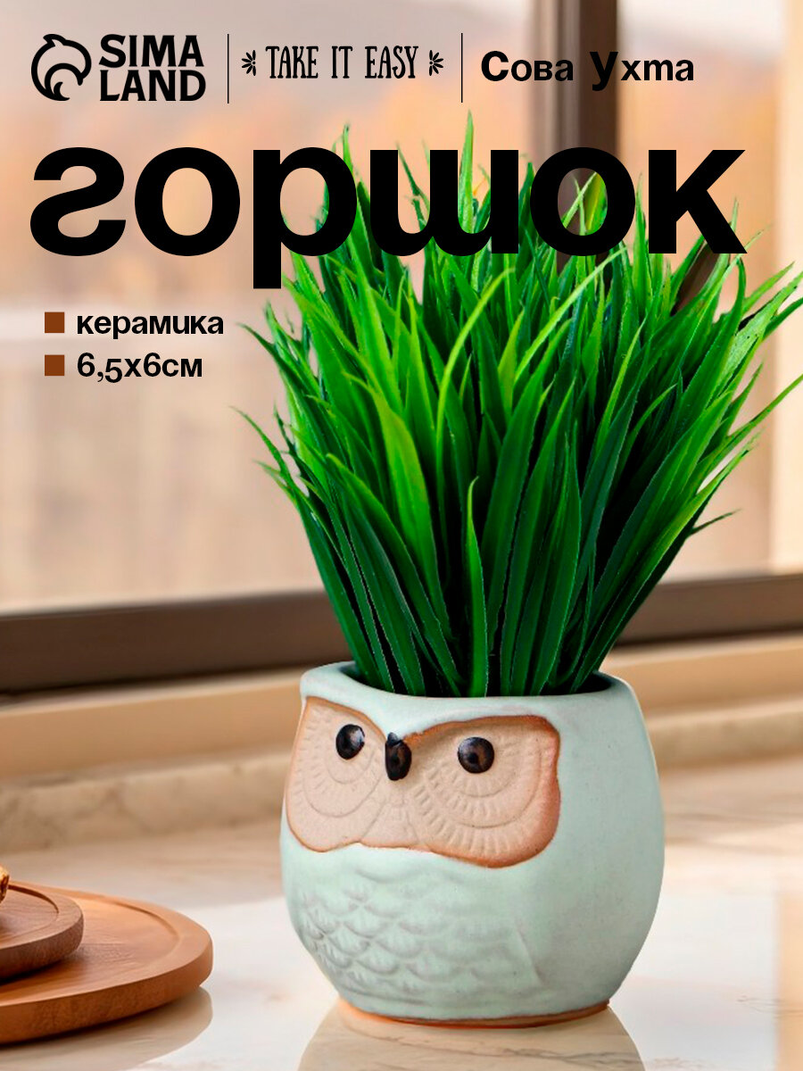 Горшок "Сова Ухта" 6,5х6,5х6см, бирюзовый