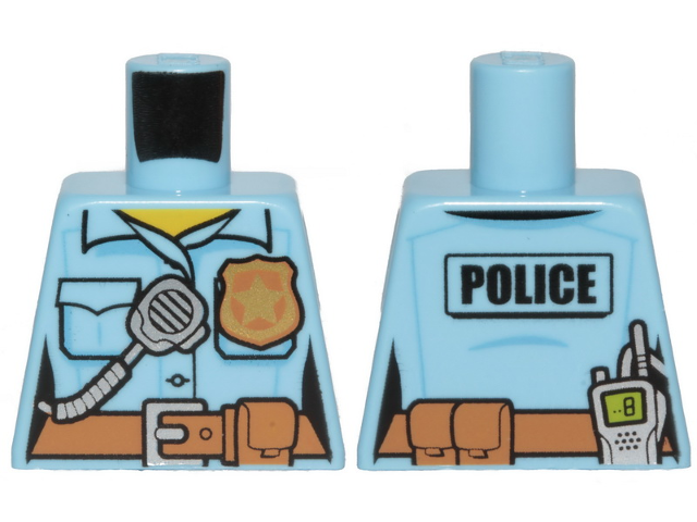 Torso Police Female Shirt with Gold Badge, Dark Tan Belt with Pocket and 'POLICE' and Radio on Back Pattern, 973pb2663 Bright Light Blue U