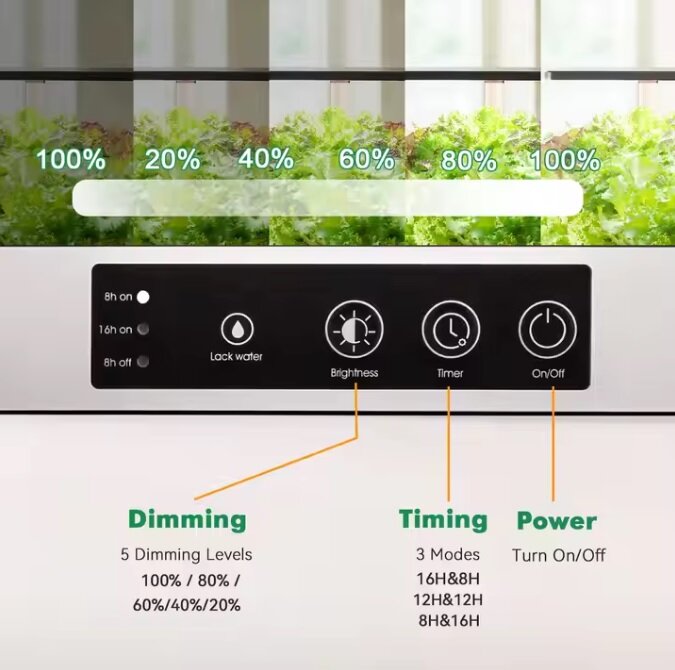 Умный сад J&C, гидропонный, для выращивания, мощность 24Вт, чёрный, регулируемая высота лампы — фото 1