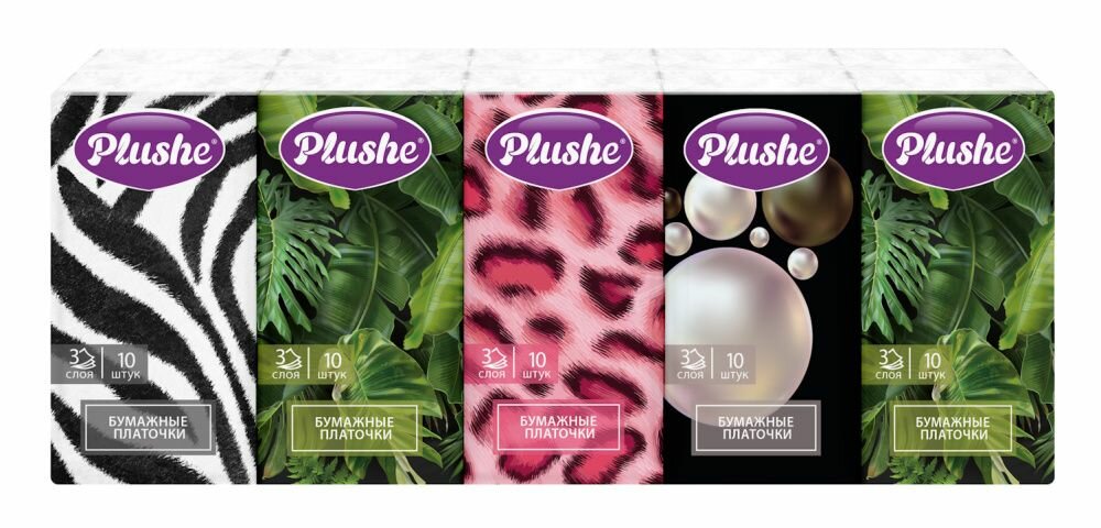 Картинки Платочки бумажные Plushe Deluxe 3 слоя, 10 листов 10 упаковок