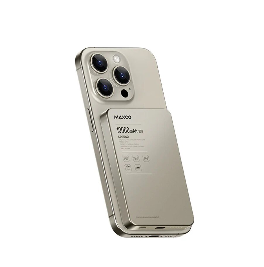 Аккумулятор MAXCO Legend, беспроводная зарядка, Natural Titanium, 10000mAh — фото 1