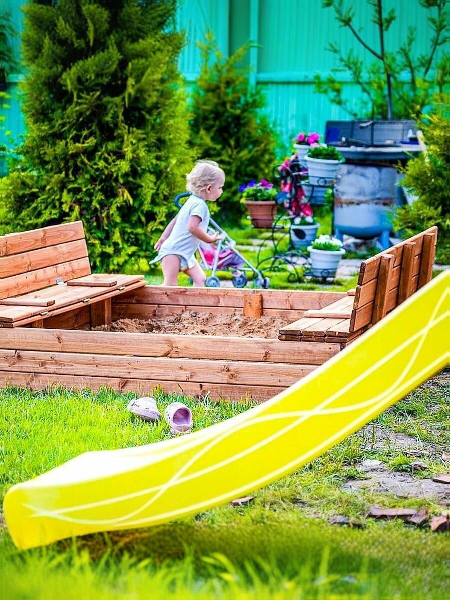 Песочница Выше Всех Ладушки с крышкой 120х20 см / песочница детская деревянная для улицы