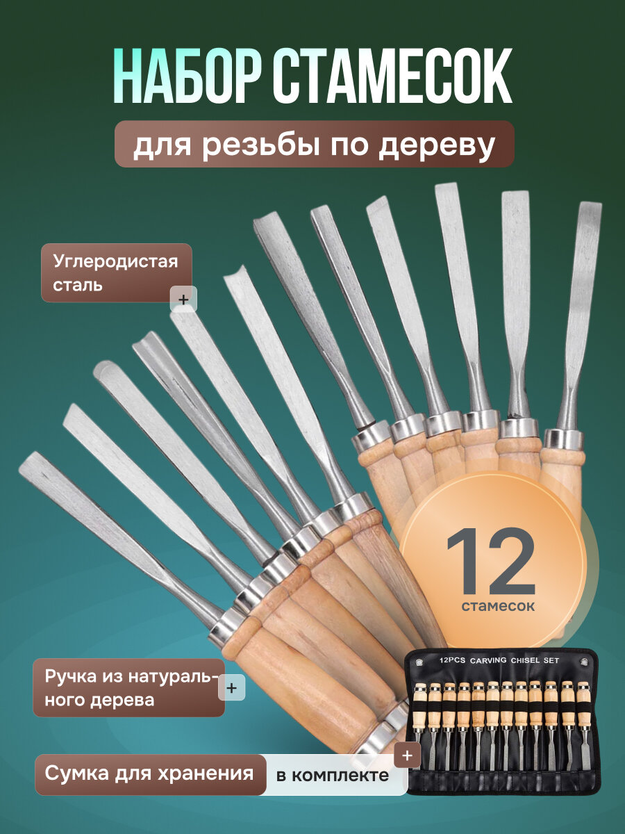 Набор инструментов Sylvan для фигурной резьбы по дереву из 12 предметов