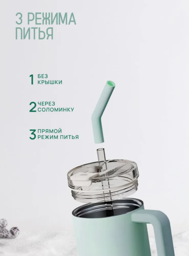 Термокружка Xiaomi Mijia Sippy Cup 1л Mint Green, для горячих и холодных напитков, пастельный зеленый — фото 1