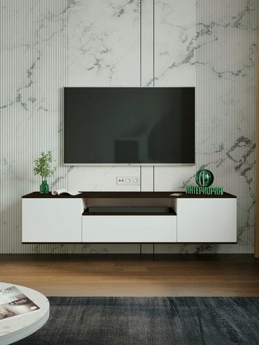 Изображение товара Тумба под телевизор подвесная Интериория TU-019-5416 180*40*40 Черный/Белый