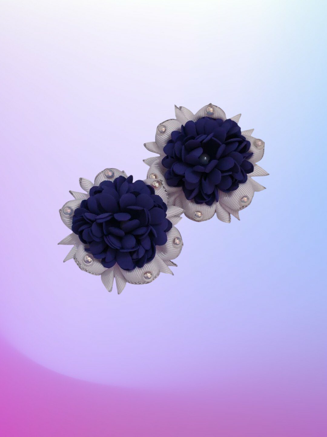 Бантики, из фоамирана, репсовой ленты и бусин, на резинке, для девочек, 2 шт, фиолетовый — фото 1