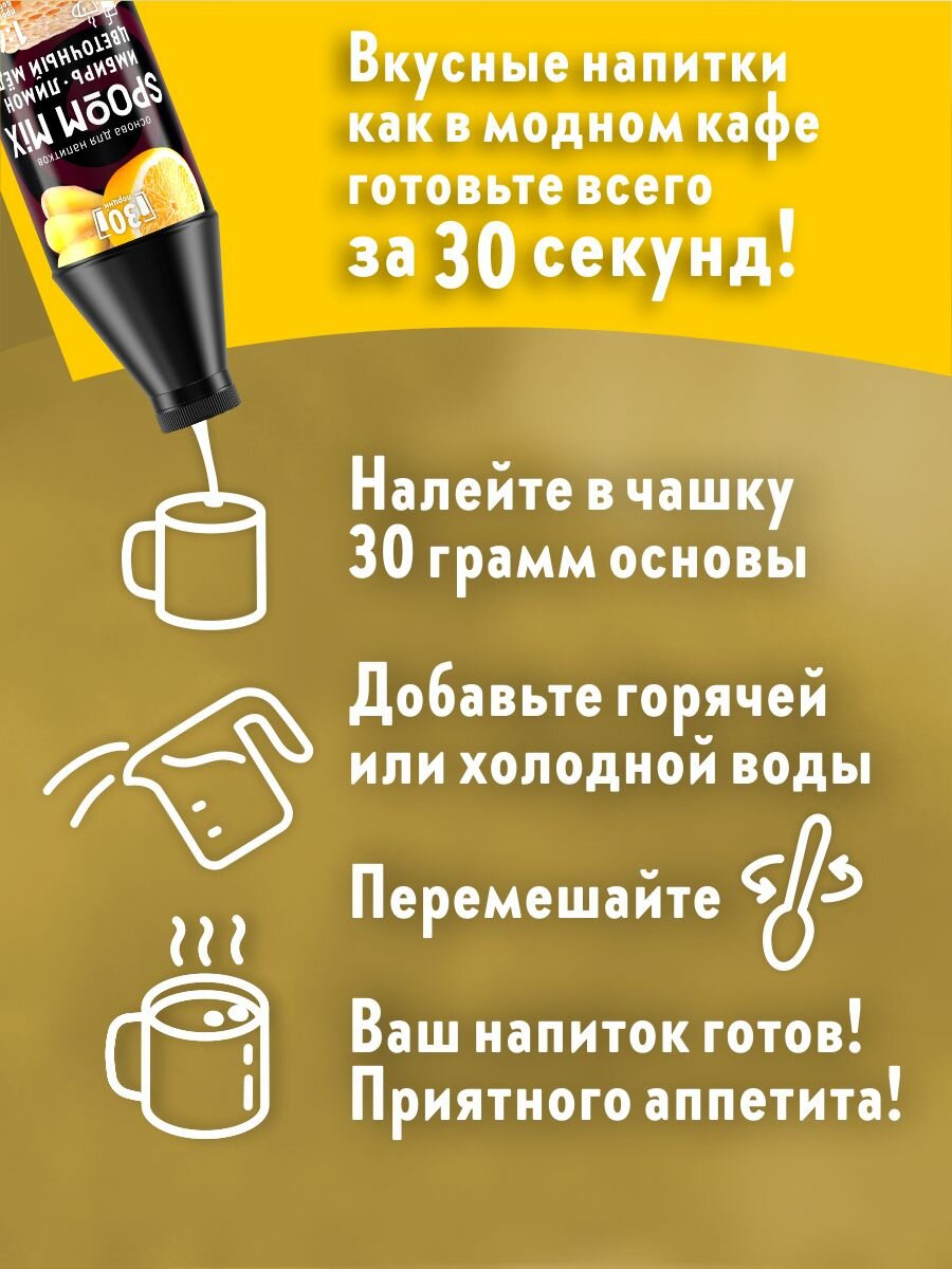 Основа для напитков SPOOM MIX Имбирь, лимон, цветочный мёд, бутылка 1 кг — фото 1
