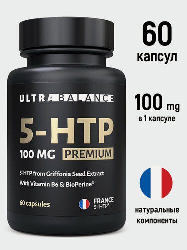 Изображение товара 5 HTP UltraBalance бад 5-гидрокситриптофан, от стресса и нервов, для сна и настроения, для женщин и мужчин, 60 капсул