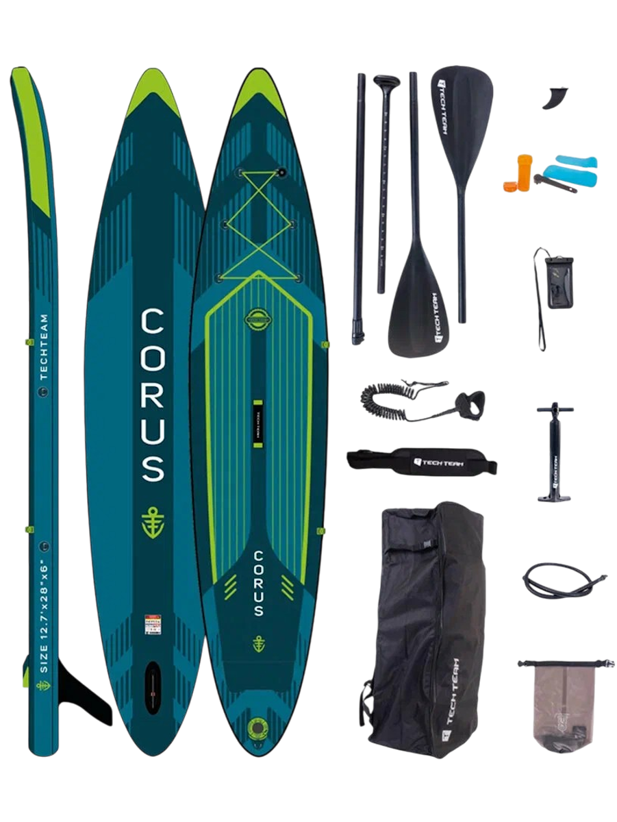 Сапборд Tech Team Corus, 383x76x15 см, с насосом, ремкомплектом и веслом - Blue