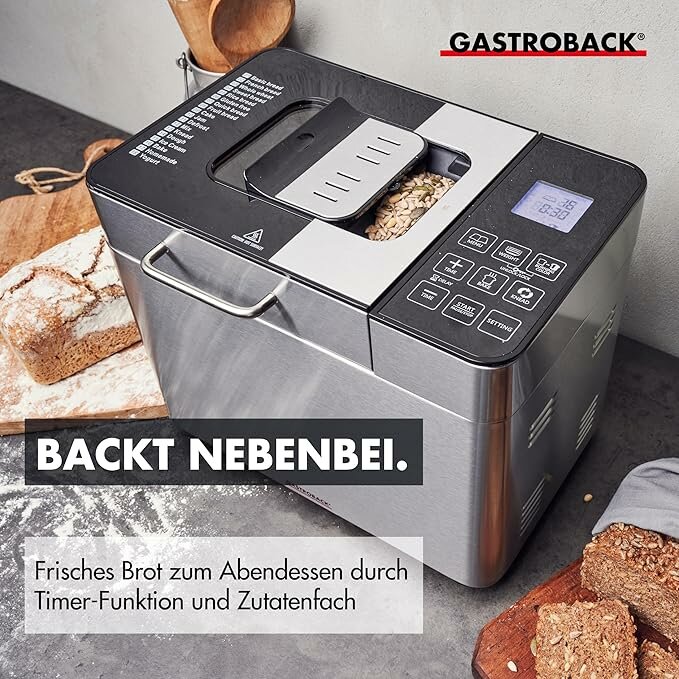 Хлебопечка Gastroback Advanced, серебристая, 34,9 x 22,4 x 29,3 см; 5,5 кг модель 42823