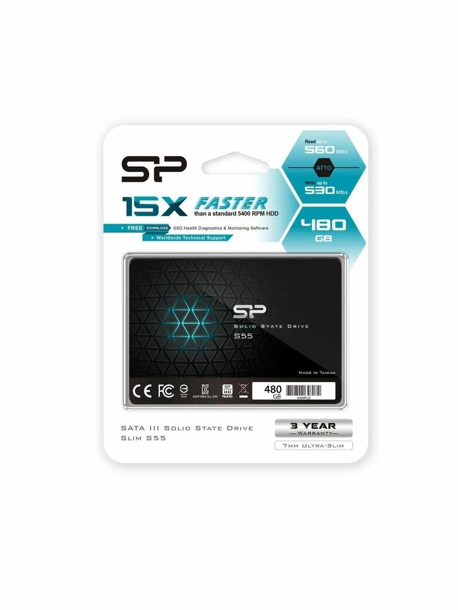 Накопитель SSD Silicon Power SATA-III 480GB SP480GBSS3S55S25 Slim S55 2.5"