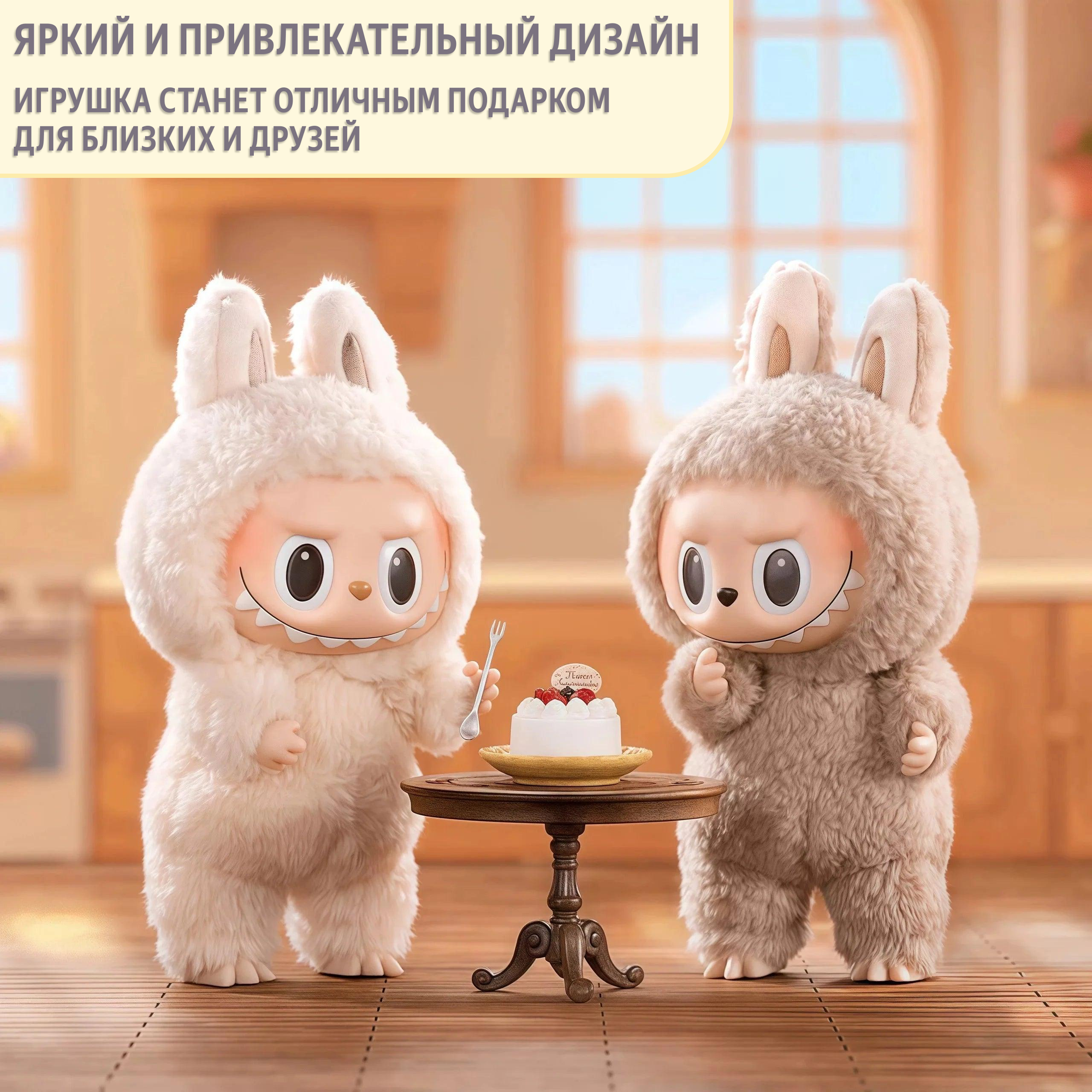 Игрушка-брелок милый монстр Лабубу (Labubu), плюш, 17см, каштановый — фото 1