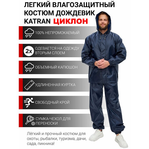 Дождевик мужской пончо накидка KATRAN циклон (Оксфорд, темно-синий), Размер: 48-50
