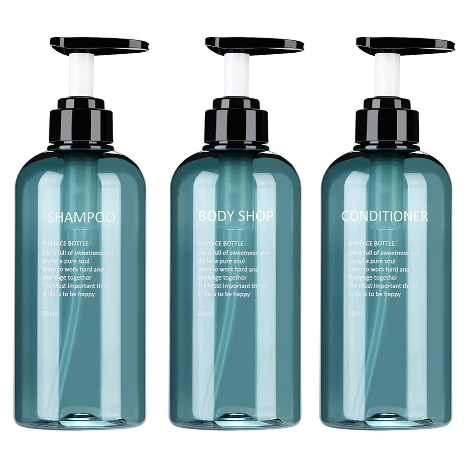 Набор из 3-х пластиковых дозаторов для ванной комнаты, blue 500ml