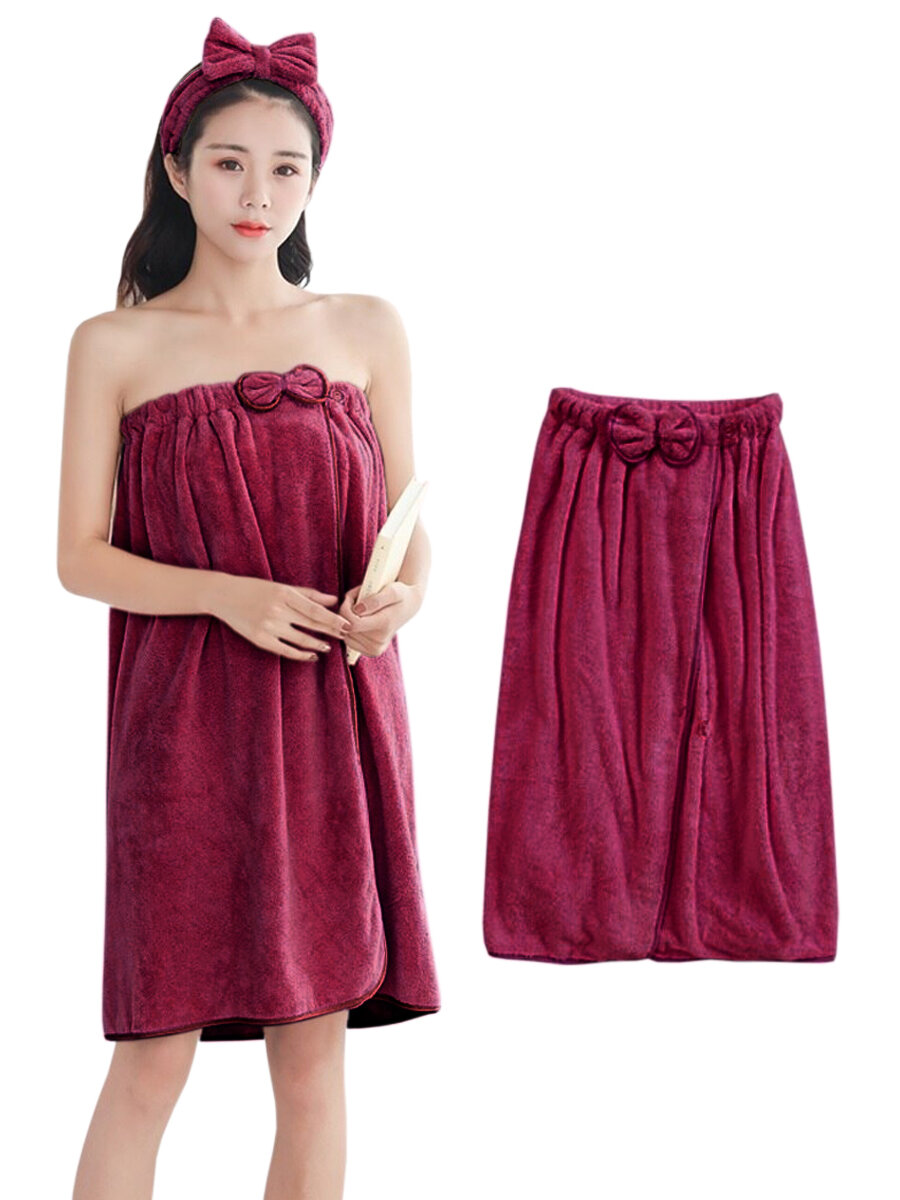 Килт Женское полотенце из микрофибры 80*150 см бордовый Баня подарок