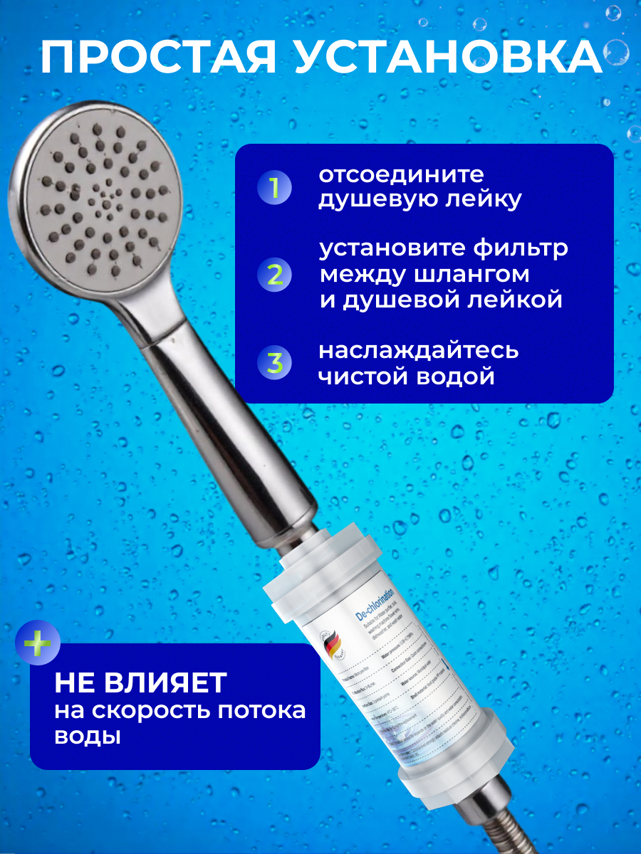 Фильтр для душа угольный от хлора и ржавчины, механическая фильтрация — фото 1